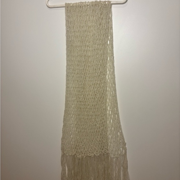 Handmade Greek Crochet Shawl * Open Weave Wrap * Metallic* Fringe - Picture 5 of 6